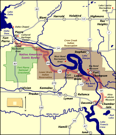 The Native American Scenic Byway Features Map. To travel the entire Byway, 